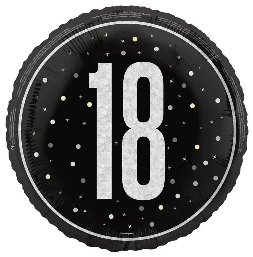 Unique Foil Balloon Black Glitz Age 18 18"