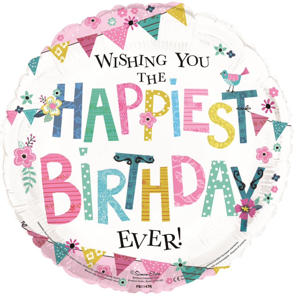 Happy Birthday 18" Bunting Foil Balloon