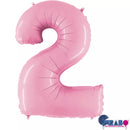 Pastel pink Grabo foil balloon shaped as the number 2, 40 inches tall, suitable for celebrations and decorations.