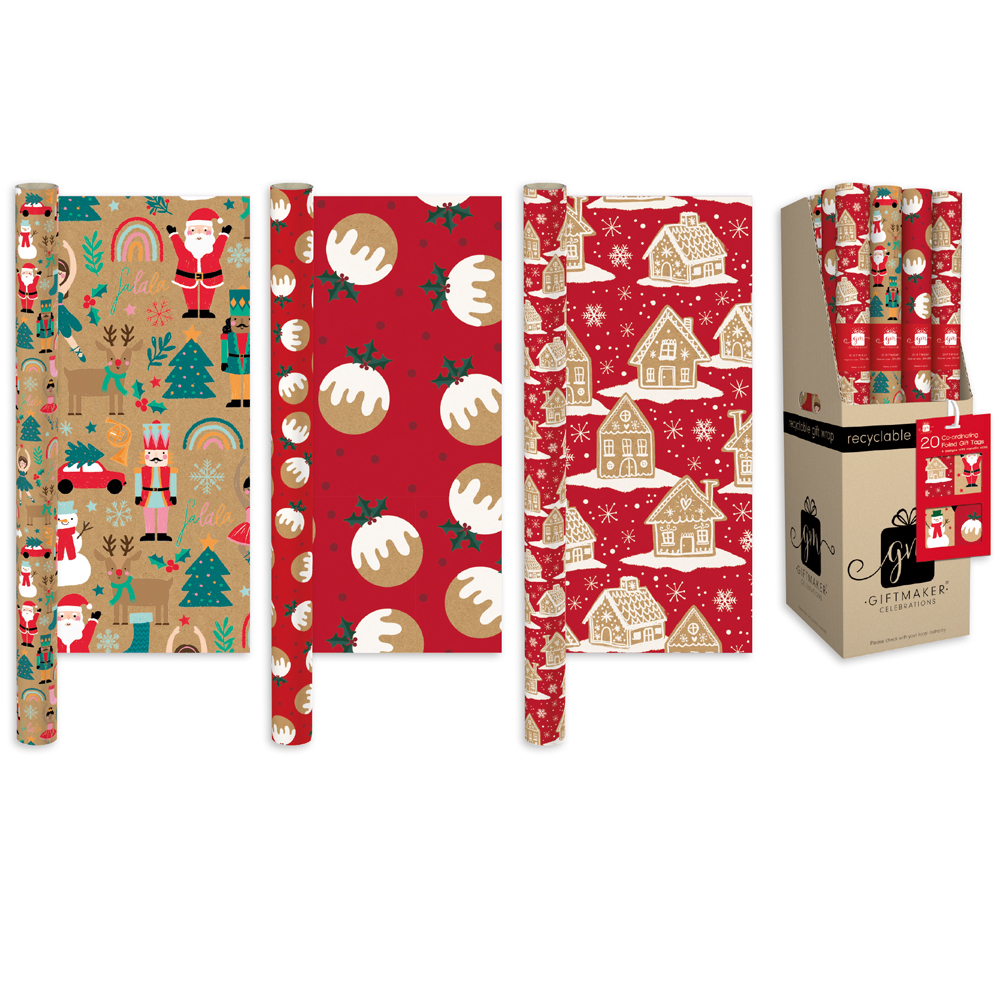 Rollwrap Christmas Festive Kraft 2m 50pk