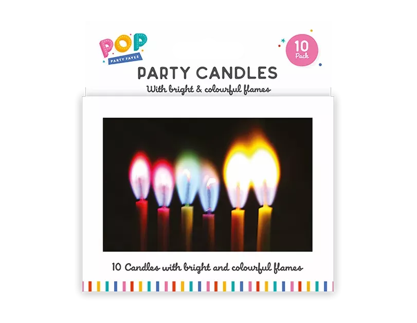 Colorful Gem Imports party candles with vibrant flames, perfect for celebrations and decorative cake toppers.