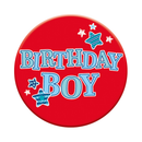 Six small birthday open badges from Tiger Feet, featuring colorful designs suitable for celebrations and party accessories.