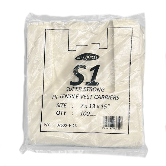 Magnum 100 Pack Carrier Bag White 7x13x15