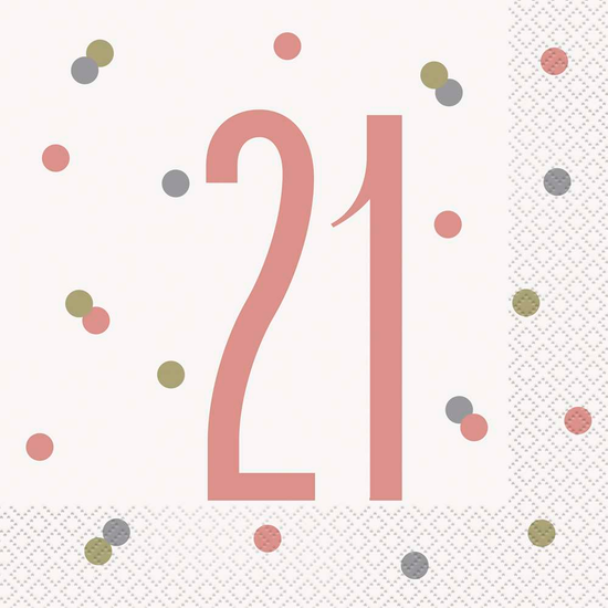 Rose Gold Glitz 21st Birthday Napkins 16pk