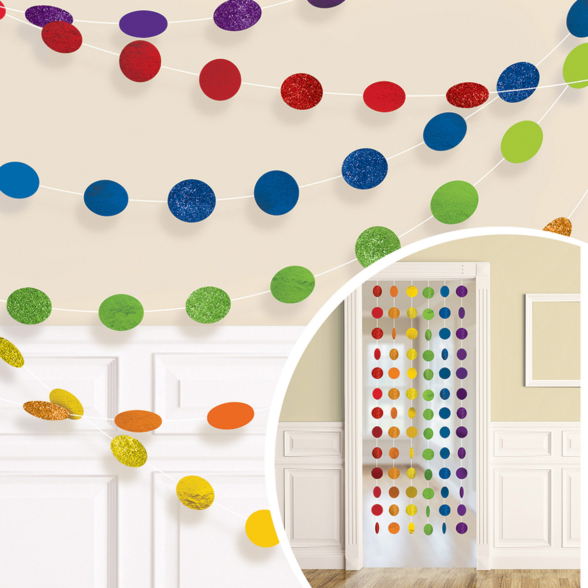 Rainbow Glitter String Decoration 2.13M