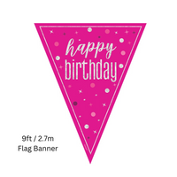 Unique Flag Banner Pink Glitz Birthday 9ft
