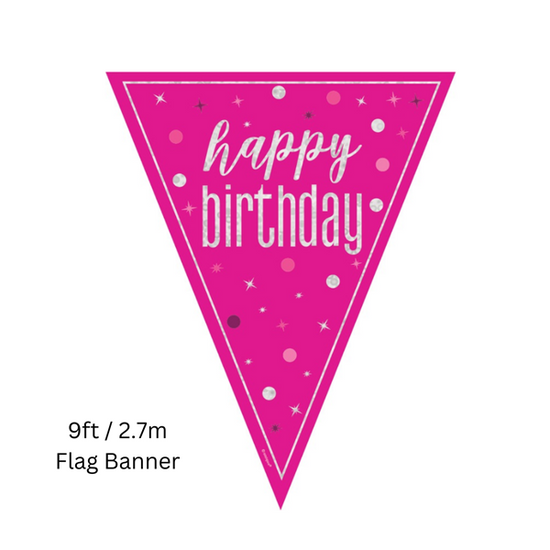 Unique Flag Banner Pink Glitz Birthday 9ft
