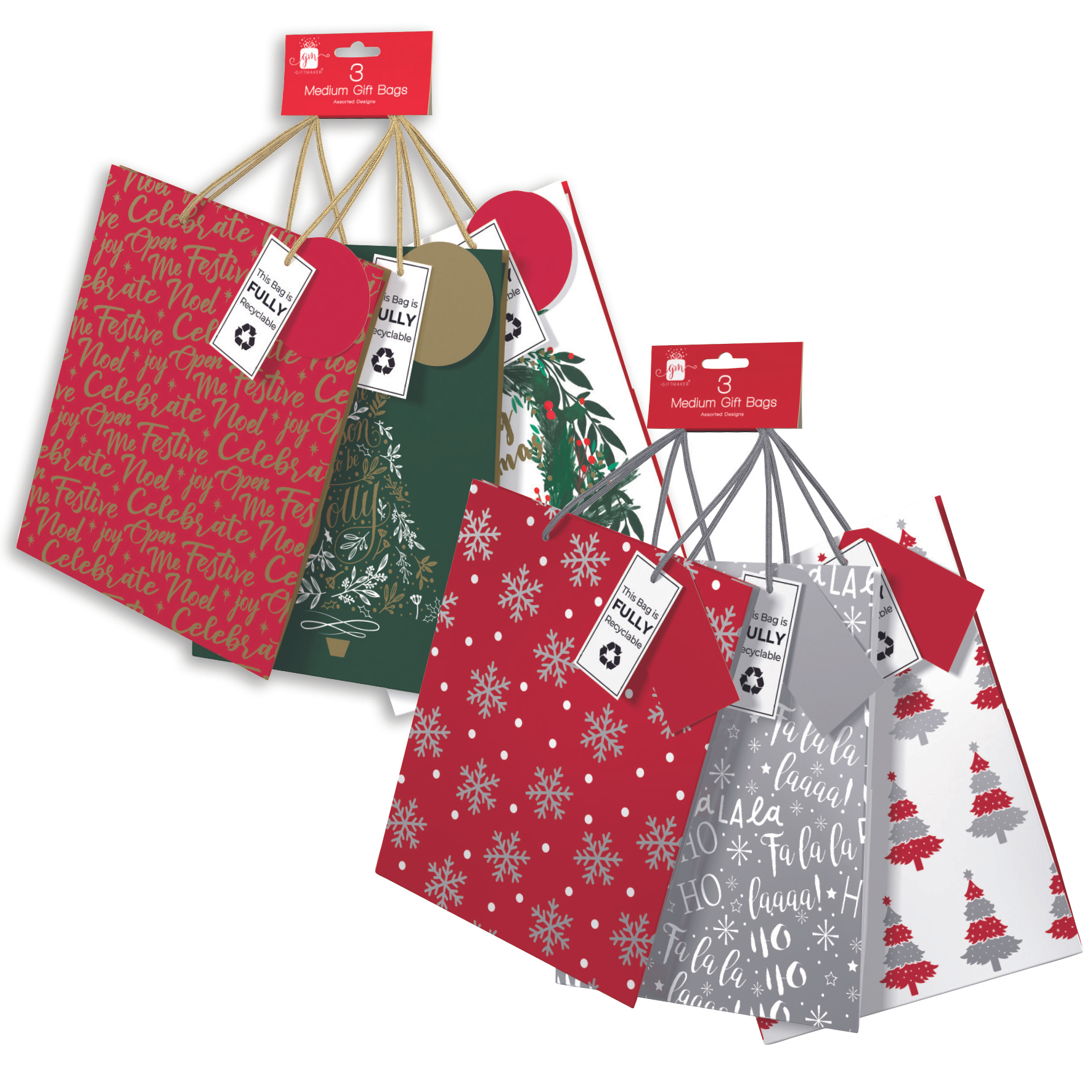 Gift Bags Christmas Medium 3pk (Design May Vary)