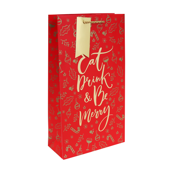 Eurowrap 12 Pack Gift Bag Be Merry Double Bottle