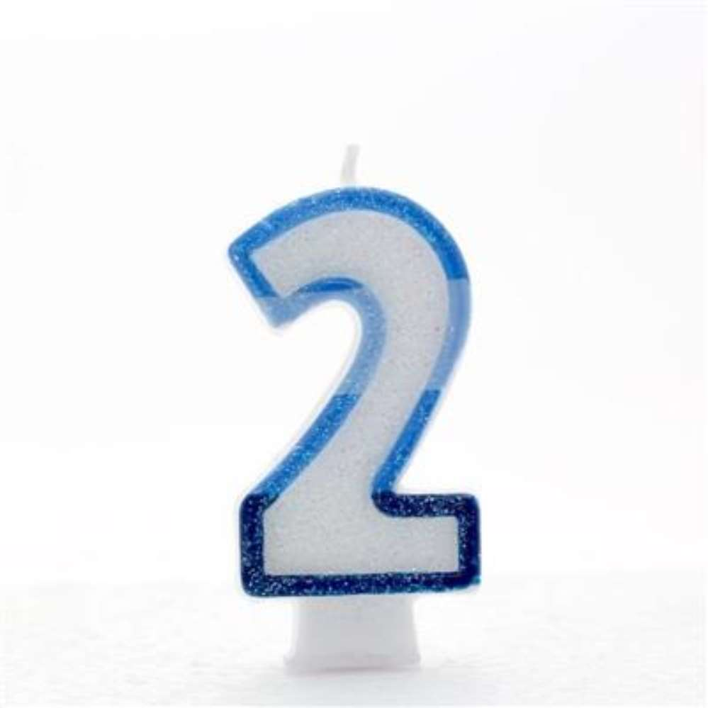 Blue APAC party candle number 2, set of six, designed for celebrations and cake decorations.