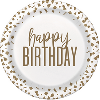 Gold Confetti Happy Birthday 9" Plates 8pk