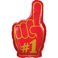 Red foil balloon shaped as the number 1, 37 inches tall, branded Qualatex, designed for celebrations and party decor.