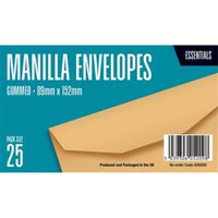 25pk Envelopes 3.5x6in 80gsm Manilla Gummed