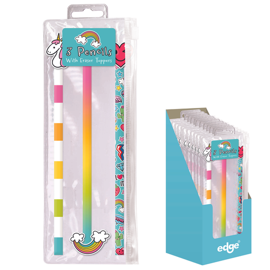 Pencils W/Toppers Novelty 3pk
