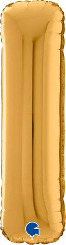 Gold Grabo foil letter I balloon, 26-inch size, shiny metallic finish, designed for celebrations and party decorations.