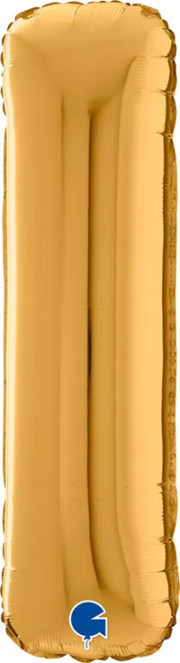 Gold Grabo foil letter I balloon, 26-inch size, shiny metallic finish, designed for celebrations and party decorations.