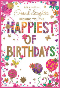 Simon Elvin C50 birthday greeting cards set featuring six colorful cards for a granddaughter’s birthday celebration.