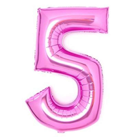 Pink 34-inch Anagram foil balloon in the shape of the number 5, shiny and reflective, perfect for celebrations and parties.