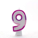 Six pink APAC party candles shaped as the number 9, perfect for birthday celebrations and cake decoration.