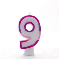 Six pink APAC party candles shaped as the number 9, perfect for birthday celebrations and cake decoration.