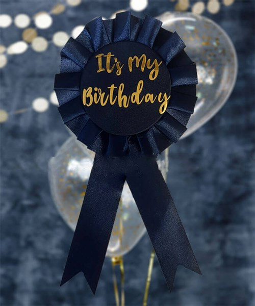 Navy & Gold It's My Birthday Rosette Badge