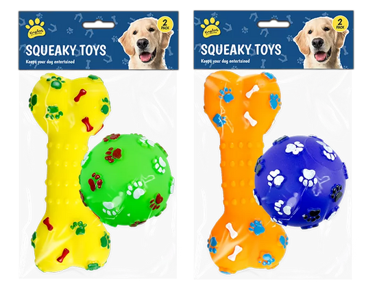 Vinyl Squeaky Dog Toys 2pk (Colour May Vary)
