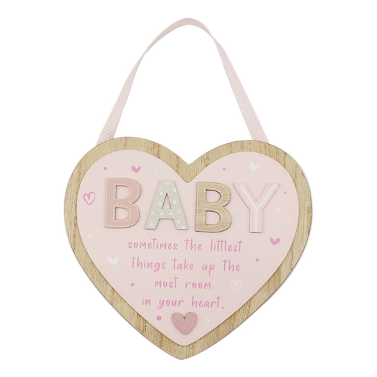 Baby Hanging Heart Plaque Pink