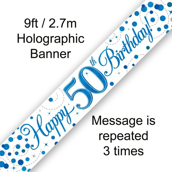 Oaktree Banner Sparkling Fizz Age 50 Blue 9ft