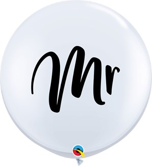 Qualatex 3ft Wedding Mr White Latex Balloons 2pk