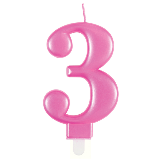 Unique Party Candle Number 3 Metallic Pink