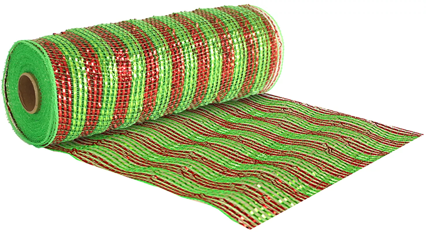 Eleganza Deco Mesh Green/Red Stripe 25cm x 9.1m