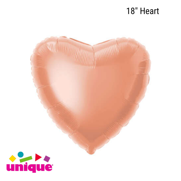 Unique 12-pack rose gold heart foil balloons, 18-inch size, with shiny metallic finish for celebration decorations.
