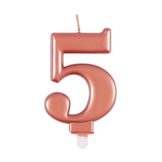 Unique Party Candle Number 5 Metallic Rose Gold