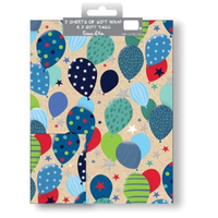 Folded Wrap & Tags Balloons Male 12pk