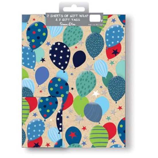 Folded Wrap & Tags Balloons Male 12pk