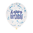 Unique Birthday Blue Confetti Latex Balloons 6pk
