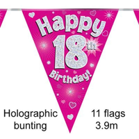 Bunting 11 Flags Pink Holographic Birthday Age 18