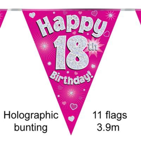 Bunting 11 Flags Pink Holographic Birthday Age 18