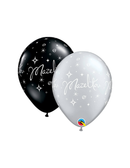 Qualatex latex printed 11-inch Mazel Tov black and silver balloons, 25-pack for celebration decorations