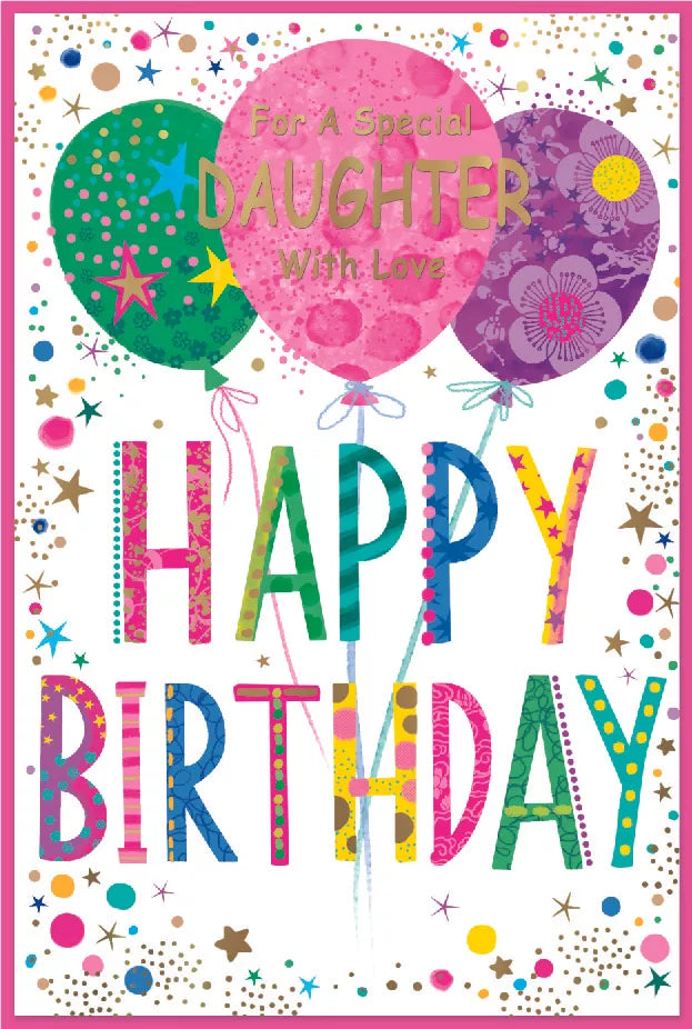 Set of six Simon Elvin C75 birthday cards for daughters featuring colorful, festive designs for special occasions