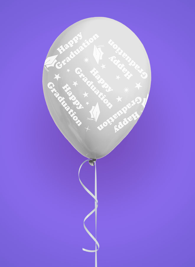 Eight latex printed graduation balloons in vibrant colors, designed for celebration and decoration.