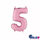 Pastel pink Grabo foil balloon shaped as the number 5, 14-inch size, suitable for celebrations and decorations.