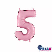 Pastel pink Grabo foil balloon shaped as the number 5, 14-inch size, suitable for celebrations and decorations.