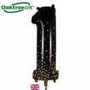 Oaktree black and gold foil number 1 balloon, 34 inches, shiny and festive for celebrations and special events.