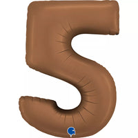 Grabo satin chocolate foil balloon in number 5 shape, 40 inches tall, with shiny, smooth surface for celebration decorations