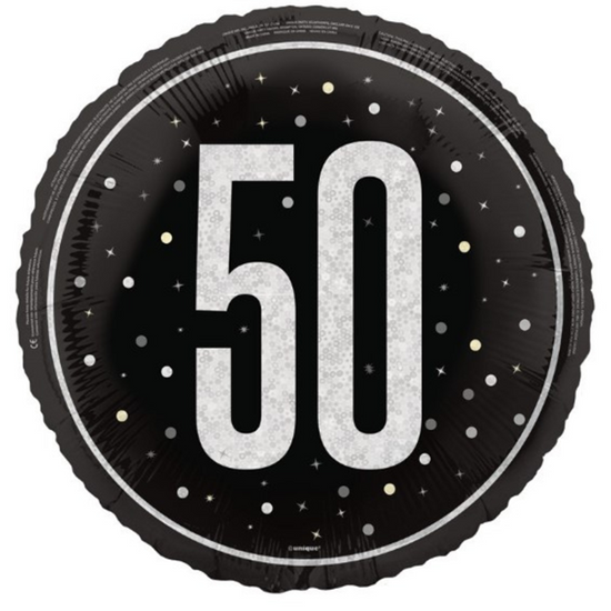Unique Foil Balloon Black Glitz Age 50 18"