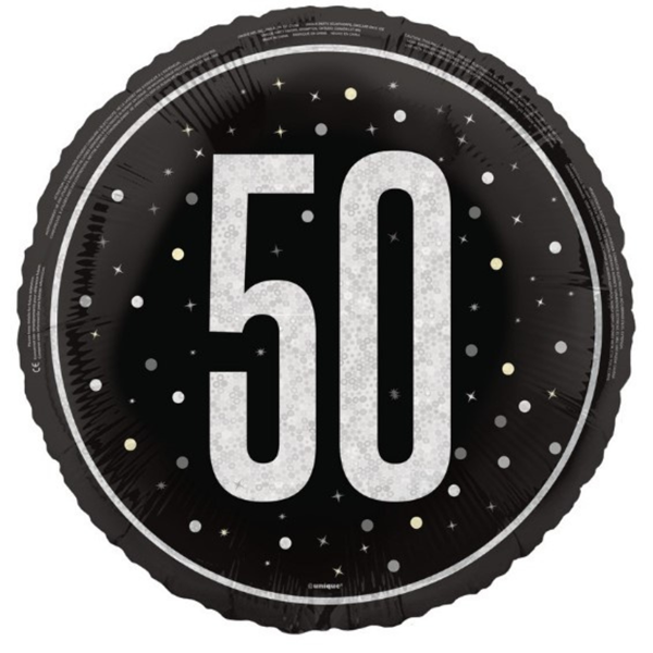 Unique Foil Balloon Black Glitz Age 50 18"