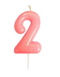 Pink glitter number 2 party candle by Creative Party, 7cm tall, featuring a festive, sparkling design for celebrations.