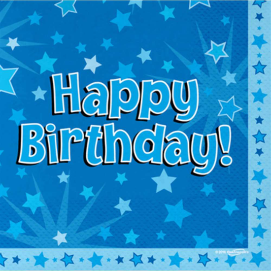Happy Birthday Blue 3-ply Napkins 33x33cm 16pk