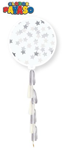 Star Confetti Latex Balloon W/Silver Tail 3ft